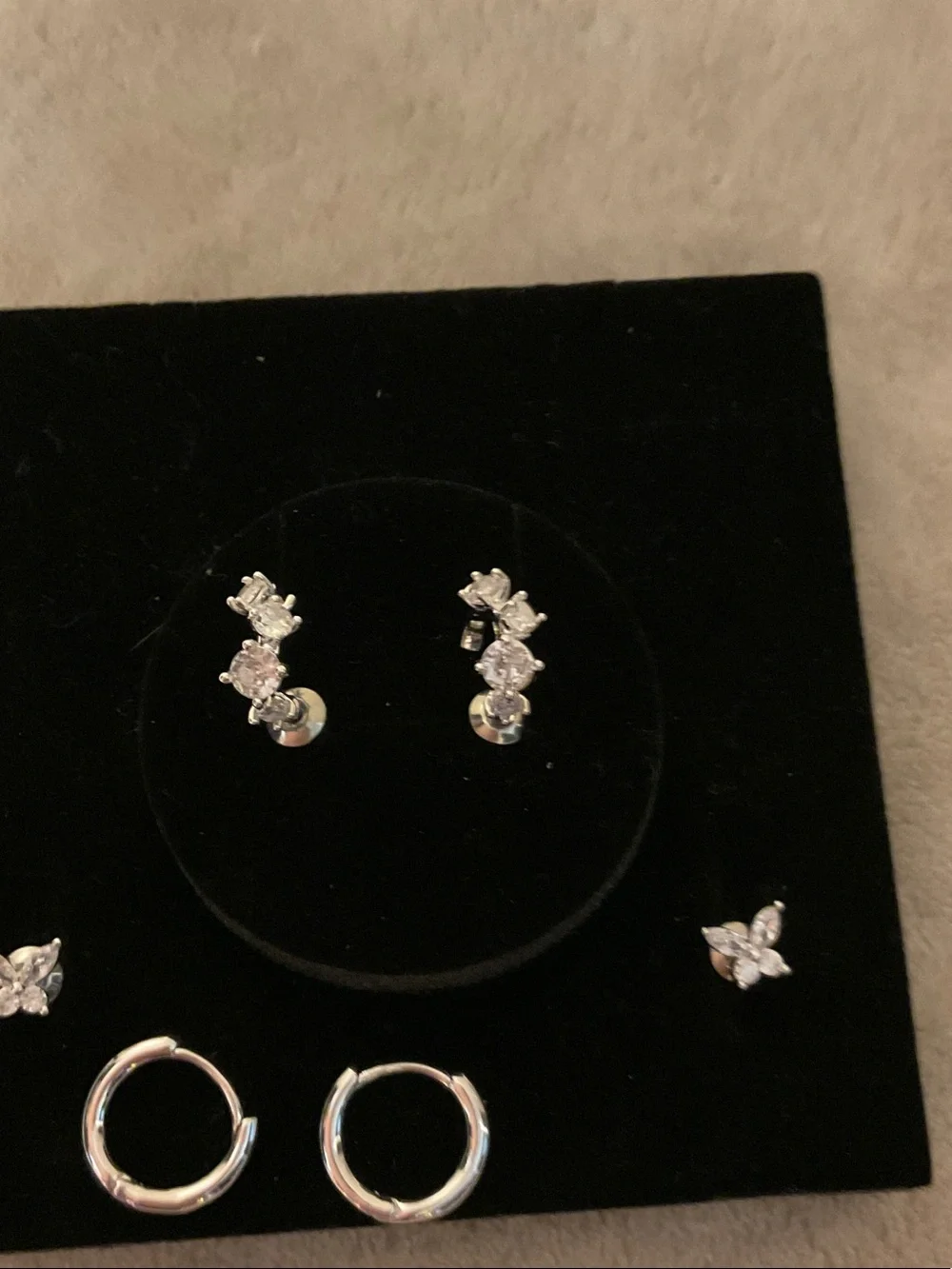 Silver Cubic Zirconia 3-Pair Earring Set - Classic Silver Sparkle